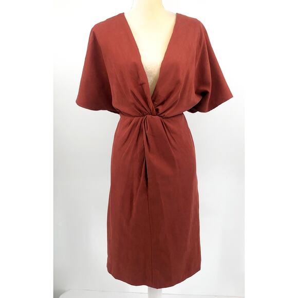 JULIA JORDAN Women's Twist Front Dress Size 14 Rust Orange Flutter Sleeve NWOT - Picture 5 of 13